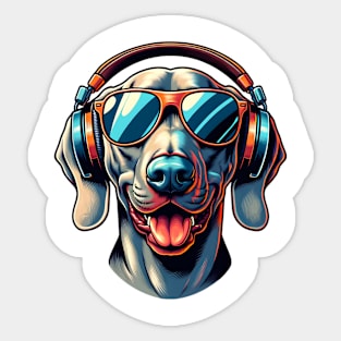 Weimaraner Smiling DJ in Vibrant Japanese Art Style Sticker